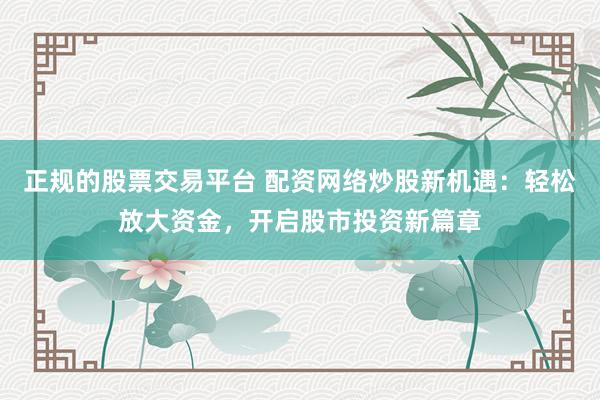 正规的股票交易平台 配资网络炒股新机遇：轻松放大资金，开启股市投资新篇章