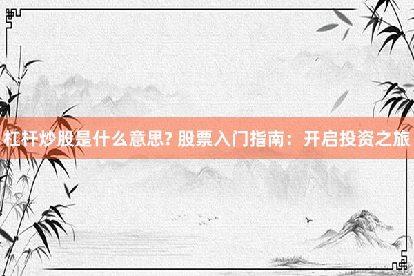 杠杆炒股是什么意思? 股票入门指南：开启投资之旅